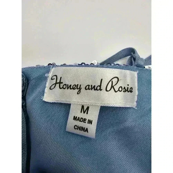 Honey and Rosie Junior's M Blue Feather-Trim Sequin Bodycon Dress NWT - Picture 7 of 11